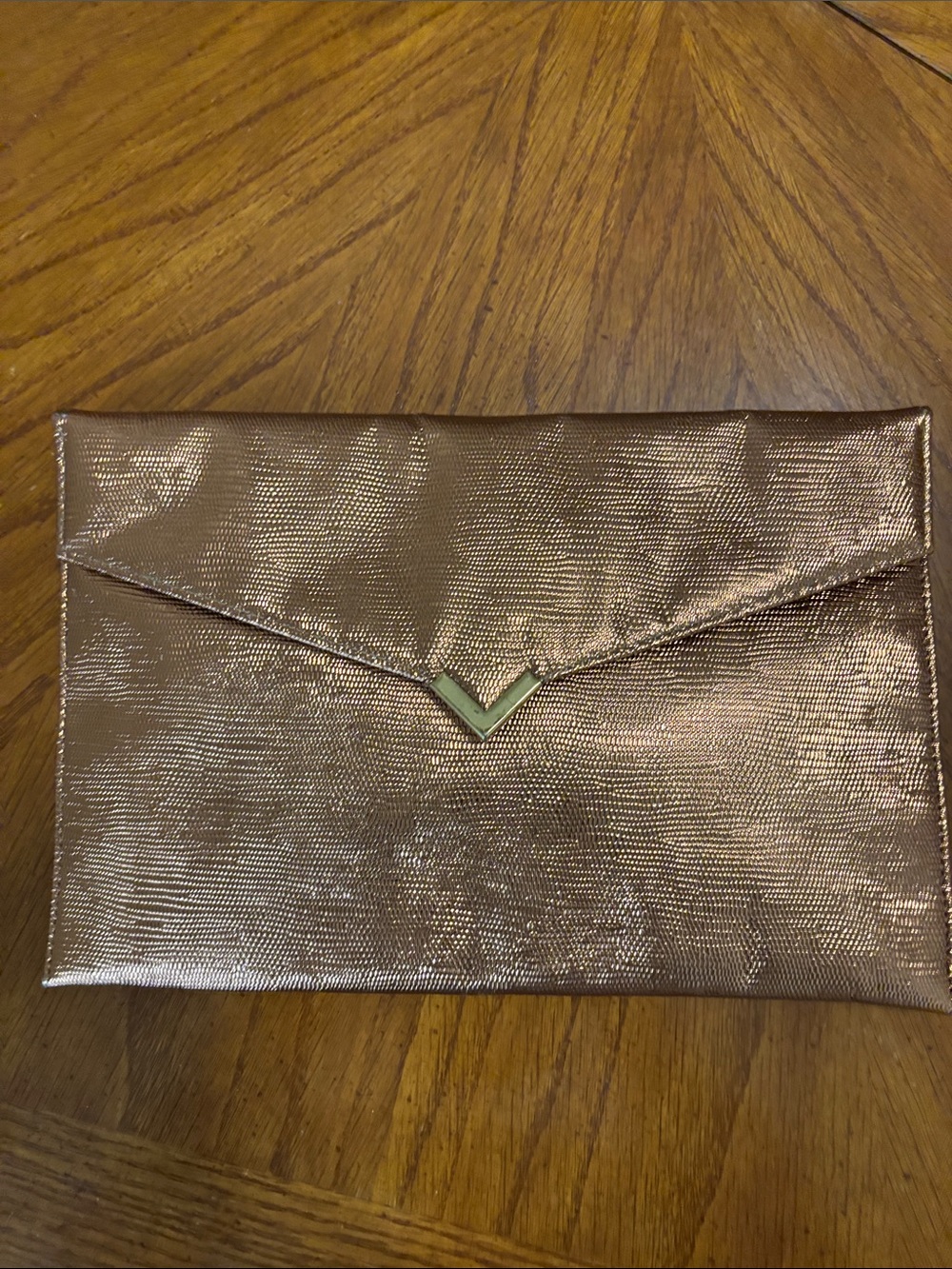 Rose Gold Metallic Envelope Clutch with V Accent